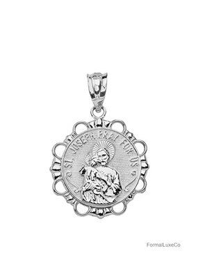 Sterling Silver St. Joseph Religious Pendant Round Charm